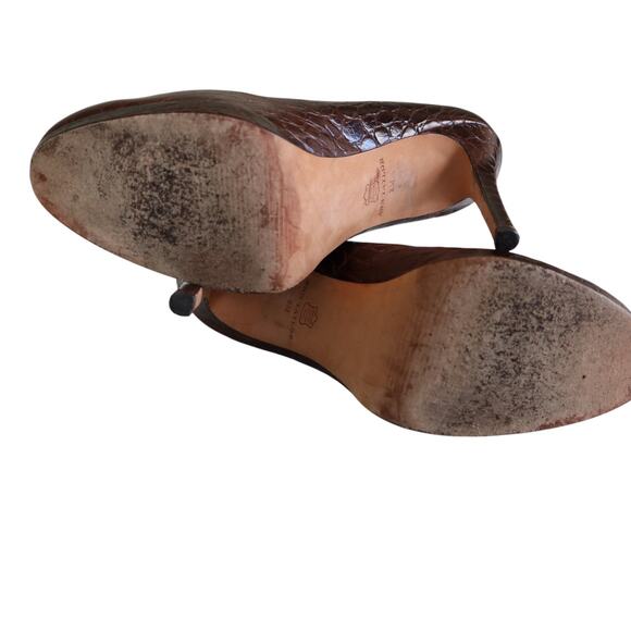 Ann Taylor Womens Leather Pumps Size 8 Faux Croc Embossed Brown Classy Heels - Picture 10 of 12